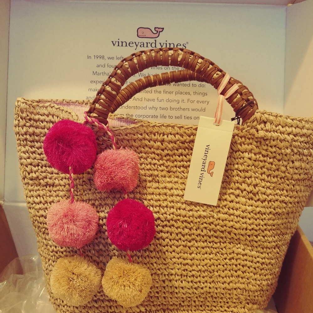 Vineyard Vines Straw Pompom Tote